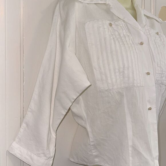 Vintage 60s Homemade White Shirt with Dolman Sleeves & Pleated Front Pockets - Picture 6 of 9